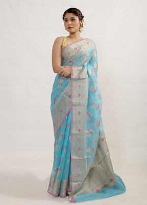 Blue Kora Silk Saree With Blouse Piece - Indian Silk House Agencies