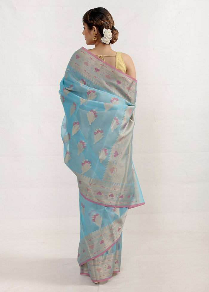 Blue Kora Silk Saree With Blouse Piece - Indian Silk House Agencies