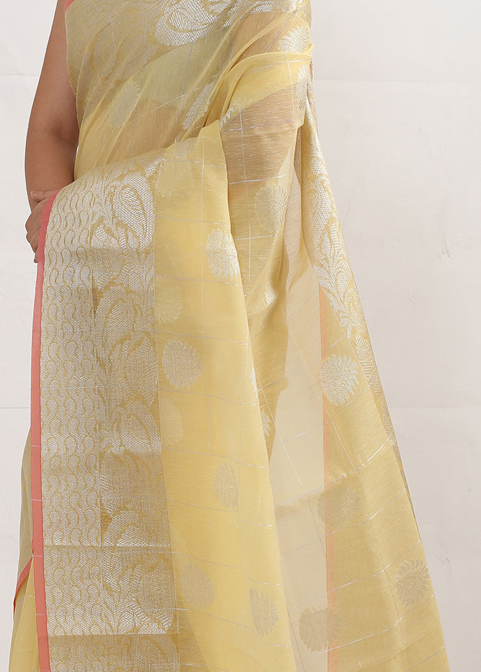 Yellow Kora Silk Saree With Blouse Piece - Indian Silk House Agencies