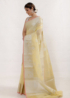 Yellow Kora Silk Saree With Blouse Piece - Indian Silk House Agencies