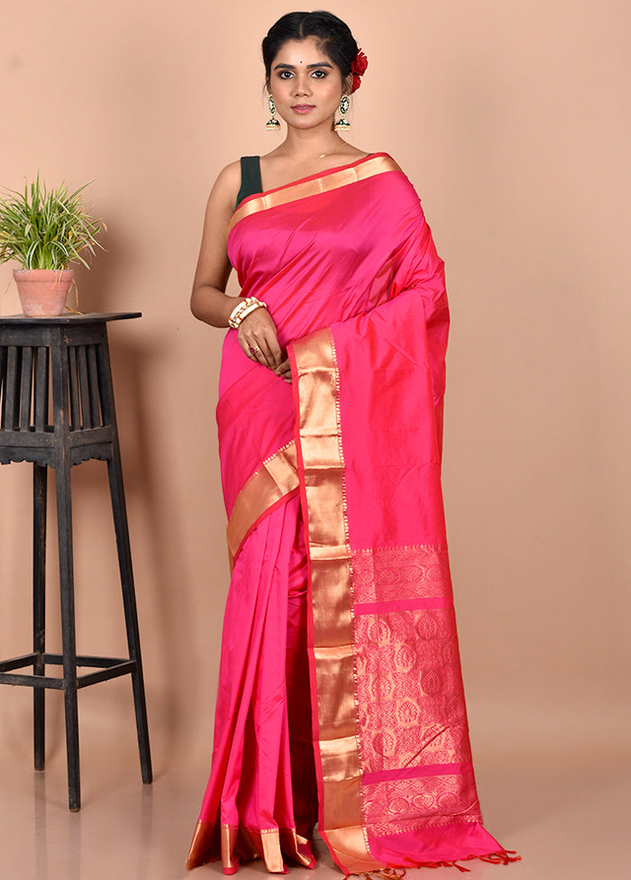 Pink Kanjivaram Silk Saree With Blouse Piece - Indian Silk House Agencies