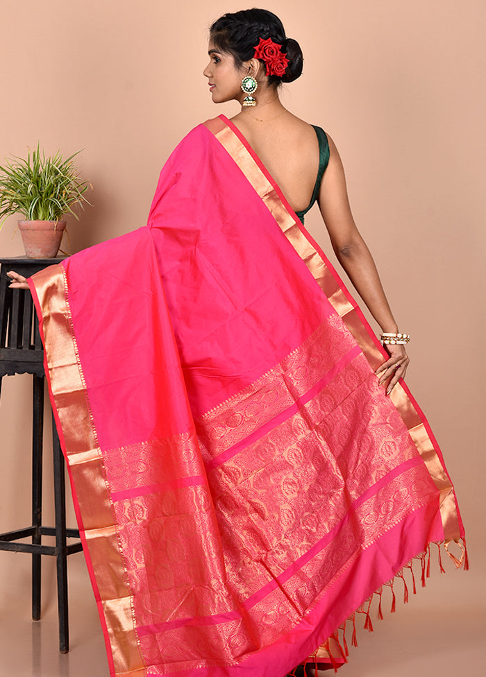 Pink Kanjivaram Silk Saree With Blouse Piece - Indian Silk House Agencies