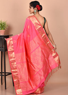 Pink Kanjivaram Silk Saree With Blouse Piece - Indian Silk House Agencies