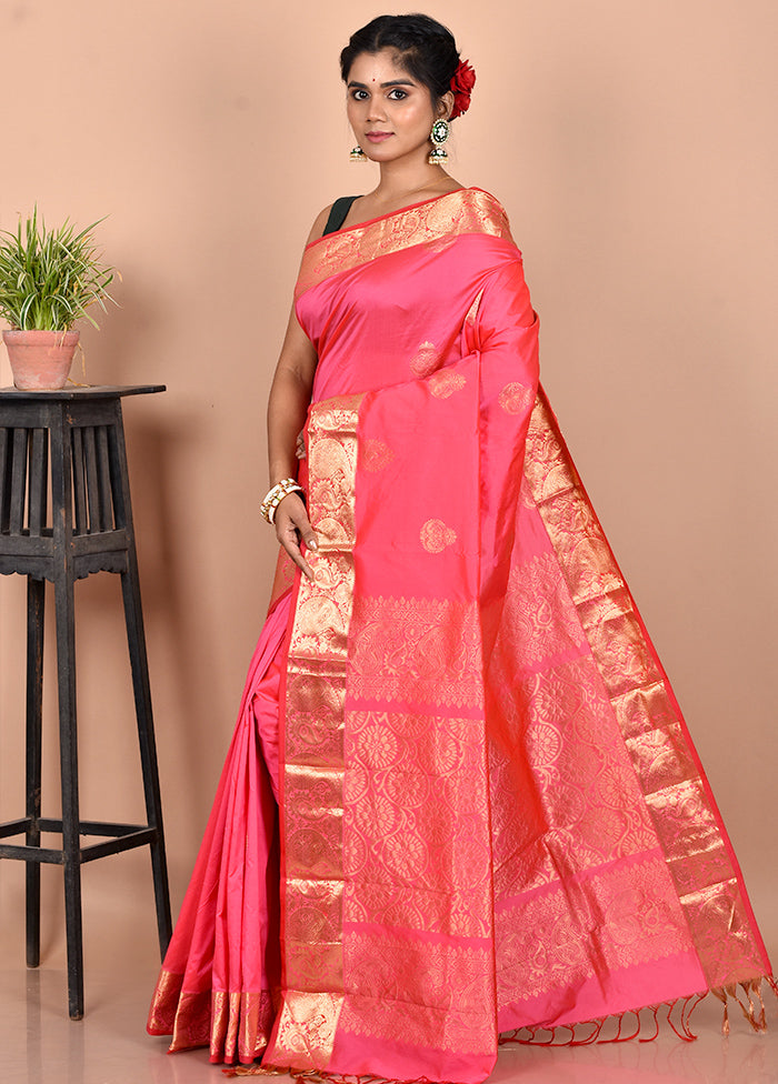 Pink Kanjivaram Silk Saree With Blouse Piece - Indian Silk House Agencies