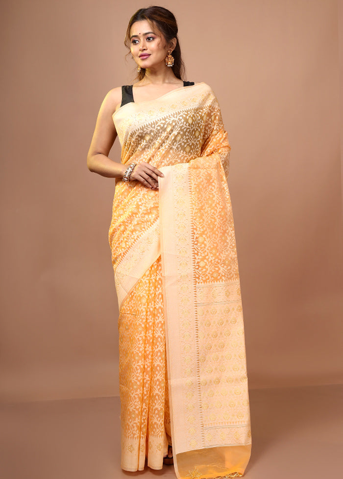 Light Yellow Kora Silk Saree With Blouse Piece - Indian Silk House Agencies