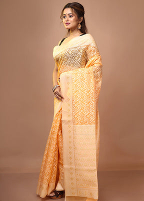 Light Yellow Kora Silk Saree With Blouse Piece - Indian Silk House Agencies