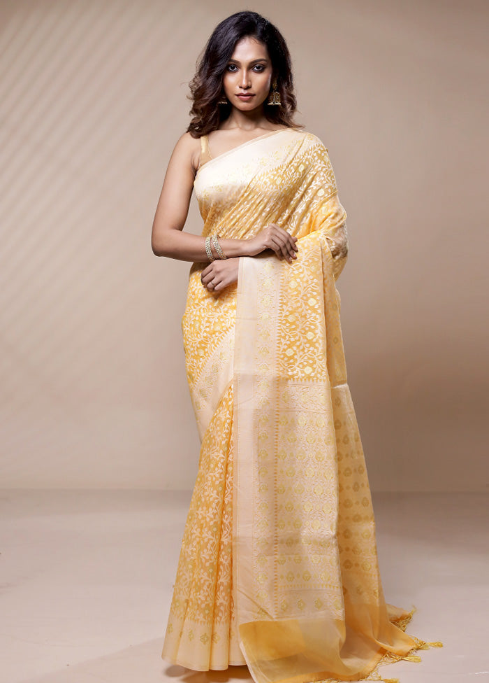 Cream Kora Silk Saree Without Blouse Piece - Indian Silk House Agencies