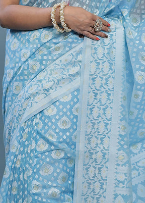 Blue Kora Silk Saree With Blouse Piece - Indian Silk House Agencies