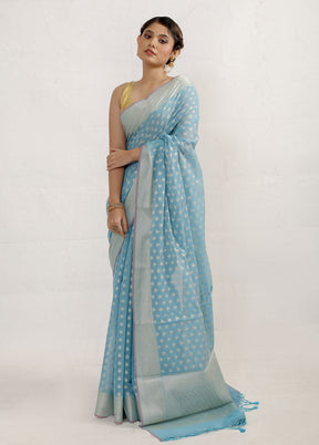 Blue Kora Silk Saree With Blouse Piece - Indian Silk House Agencies