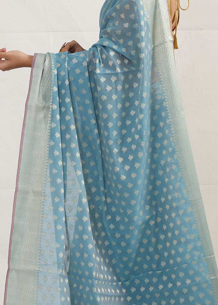 Blue Kora Silk Saree With Blouse Piece - Indian Silk House Agencies