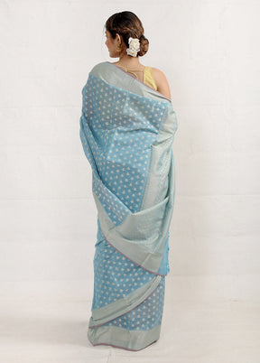 Blue Kora Silk Saree With Blouse Piece - Indian Silk House Agencies