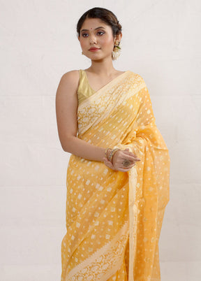 Yellow Kora Silk Saree With Blouse Piece - Indian Silk House Agencies