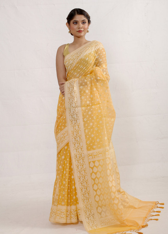 Yellow Kora Silk Saree With Blouse Piece - Indian Silk House Agencies