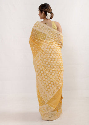 Yellow Kora Silk Saree With Blouse Piece - Indian Silk House Agencies