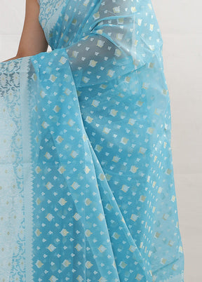 Blue Kora Silk Saree With Blouse Piece - Indian Silk House Agencies