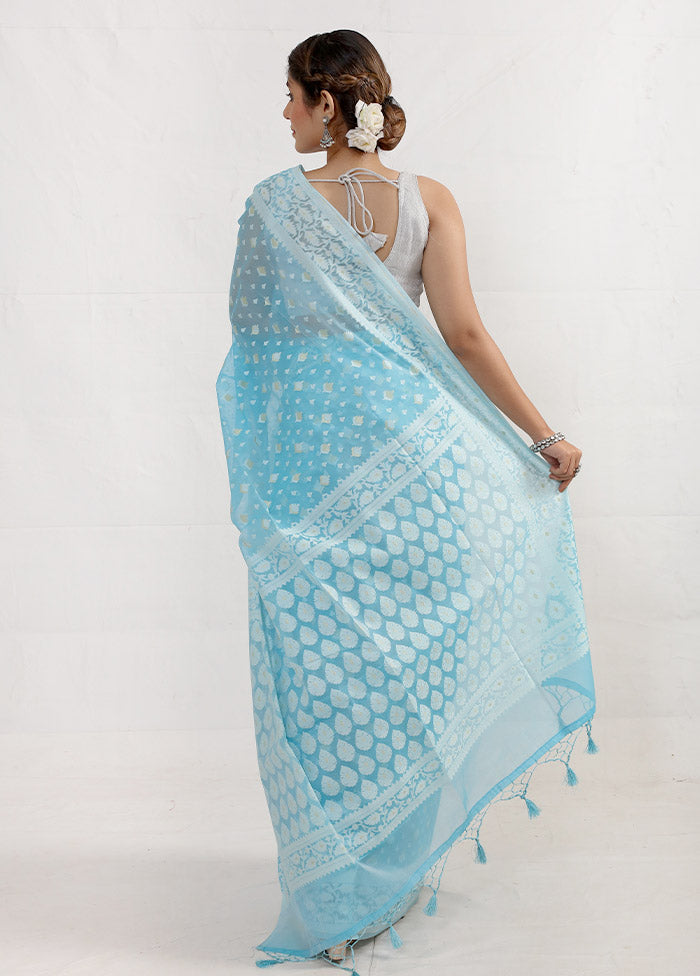 Blue Kora Silk Saree With Blouse Piece - Indian Silk House Agencies