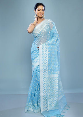 Blue Kora Silk Saree With Blouse Piece - Indian Silk House Agencies