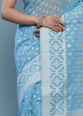 Blue Kora Silk Saree With Blouse Piece - Indian Silk House Agencies