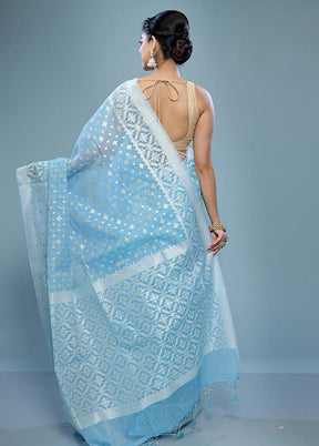 Blue Kora Silk Saree With Blouse Piece - Indian Silk House Agencies