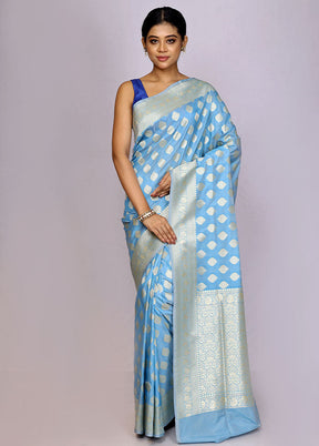 Sky Blue Uppada Silk Saree With Blouse Piece - Indian Silk House Agencies