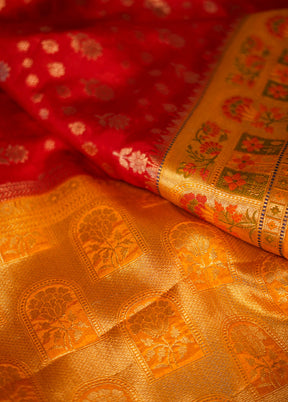 Red Dupion Silk Saree With Blouse Piece - Indian Silk House Agencies