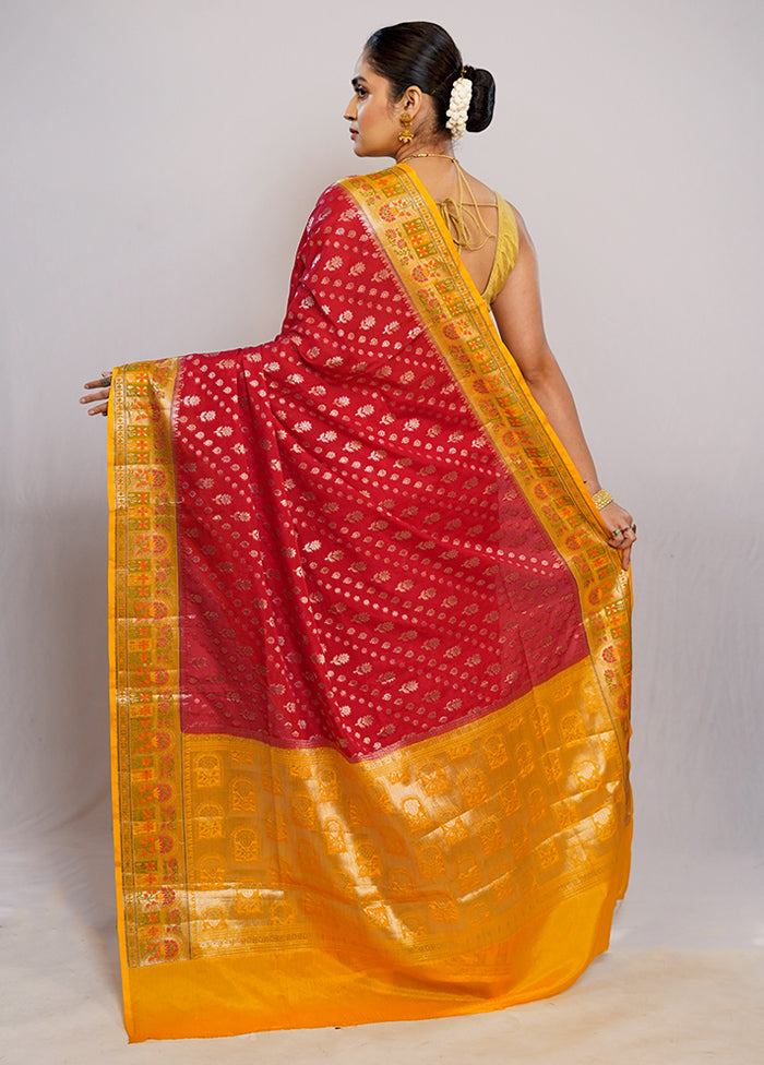 Red Dupion Silk Saree With Blouse Piece - Indian Silk House Agencies