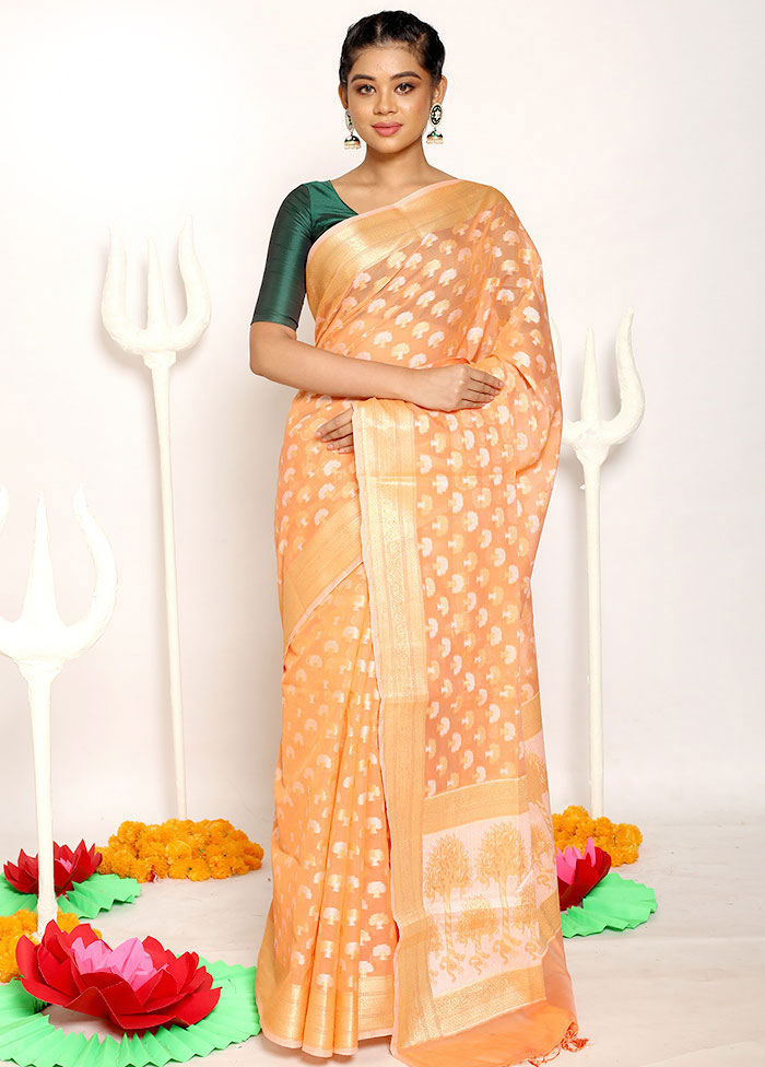 Orange Kora Silk Saree With Blouse Piece - Indian Silk House Agencies