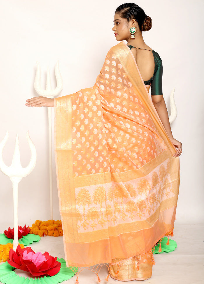 Orange Kora Silk Saree With Blouse Piece - Indian Silk House Agencies