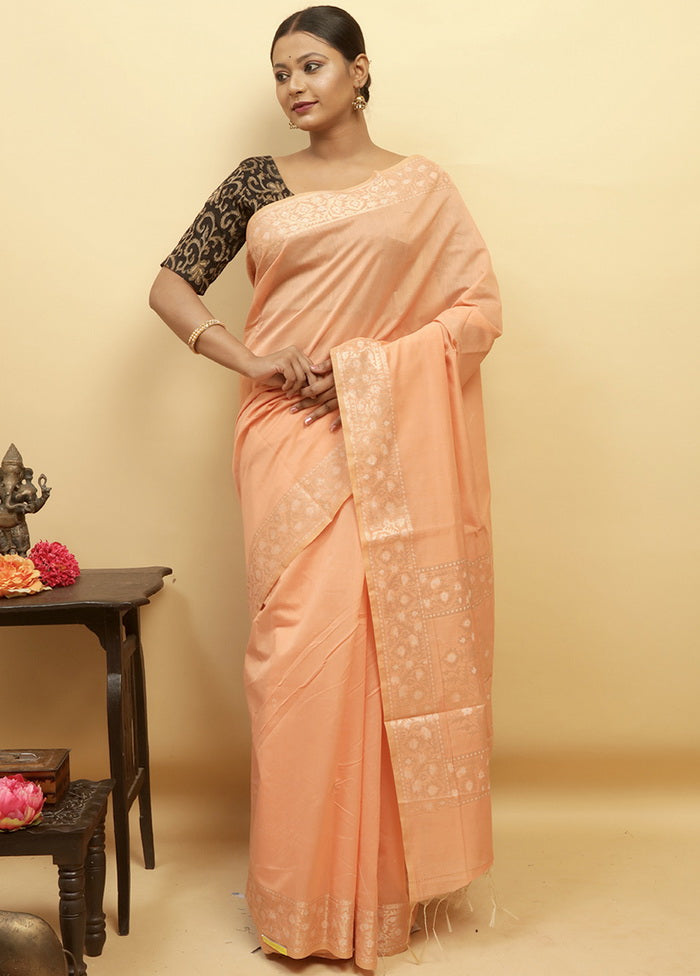 Peach Zari Woven Saree With Blouse - Indian Silk House Agencies