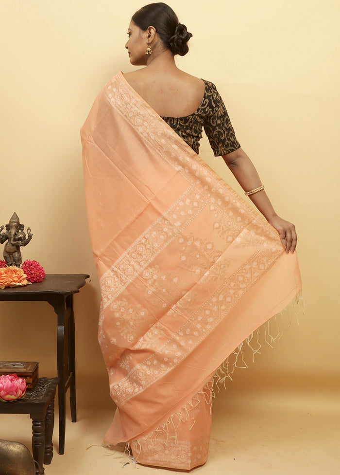 Peach Zari Woven Saree With Blouse - Indian Silk House Agencies