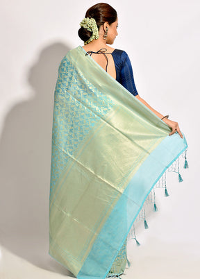 Light Blue Kora Silk Saree With Blouse Piece - Indian Silk House Agencies