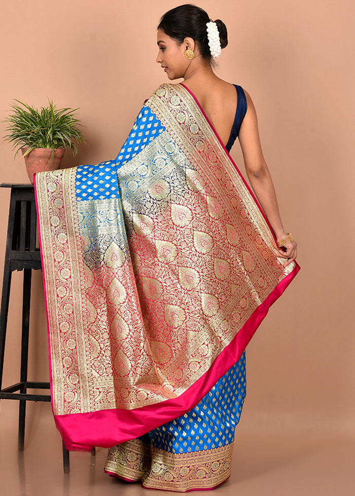 Blue Banarasi Silk Saree With Blouse Piece - Indian Silk House Agencies