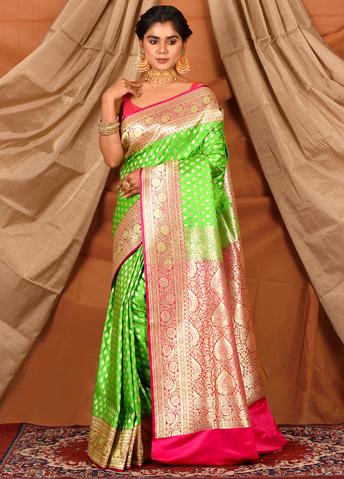 Green Banarasi Silk Saree With Blouse Piece - Indian Silk House Agencies