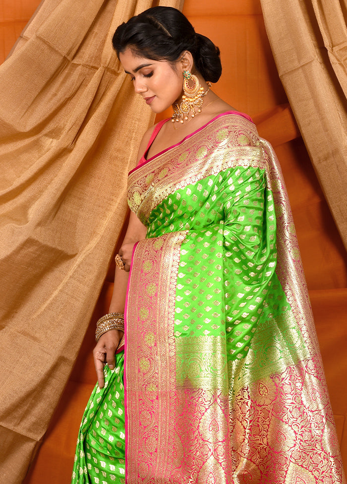 Green Banarasi Silk Saree With Blouse Piece - Indian Silk House Agencies