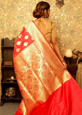 Red Banarasi Silk Saree With Blouse - Indian Silk House Agencies