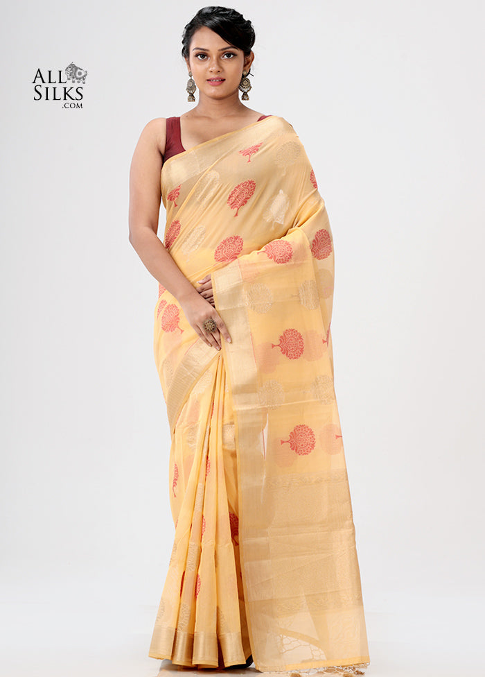 Yellow Kora Silk Saree With Blouse Piece - Indian Silk House Agencies