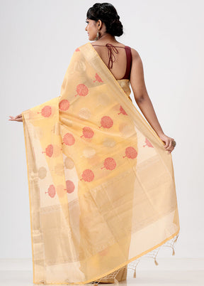 Yellow Kora Silk Saree With Blouse Piece - Indian Silk House Agencies