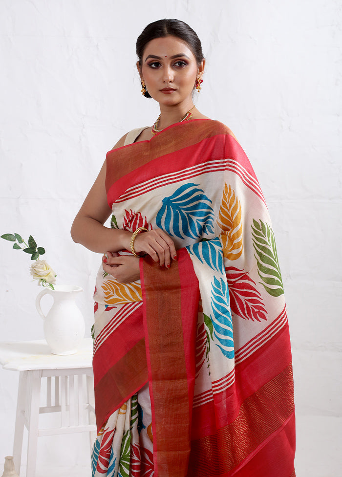 Cream Tussar Silk Saree With Blouse Piece - Indian Silk House Agencies