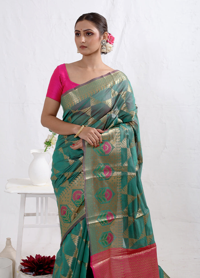 Green Kora Silk Saree With Blouse Piece