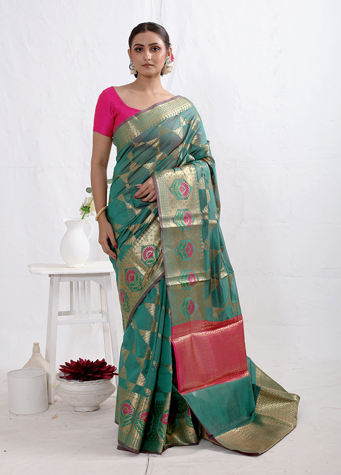 Green Kora Silk Saree With Blouse Piece