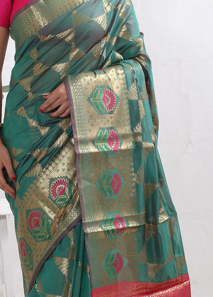 Green Kora Silk Saree With Blouse Piece