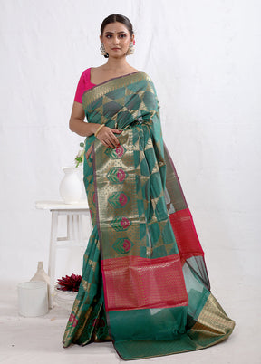 Green Kora Silk Saree With Blouse Piece