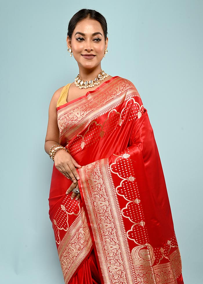 Red Banarasi Silk Saree With Blouse Piece - Indian Silk House Agencies