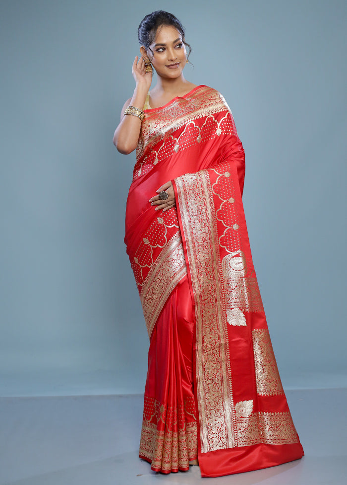 Red Banarasi Silk Saree With Blouse Piece - Indian Silk House Agencies