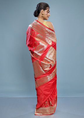 Red Banarasi Silk Saree With Blouse Piece - Indian Silk House Agencies