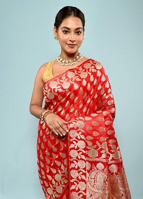 Red Banarasi Silk Saree With Blouse Piece - Indian Silk House Agencies