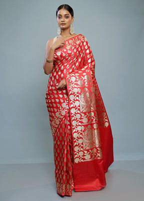 Red Banarasi Silk Saree With Blouse Piece - Indian Silk House Agencies