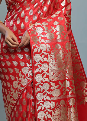 Red Banarasi Silk Saree With Blouse Piece - Indian Silk House Agencies