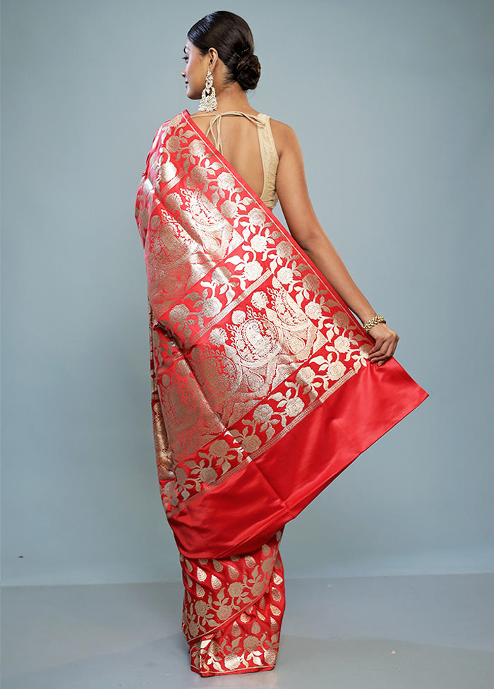 Red Banarasi Silk Saree With Blouse Piece - Indian Silk House Agencies