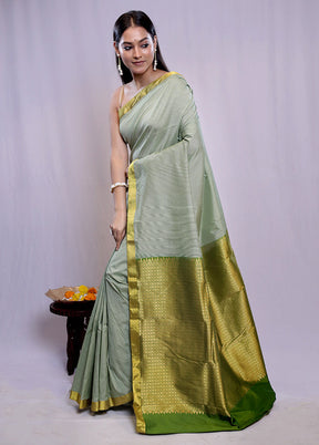 Green Kanjivaram Silk Saree With Blouse Piece - Indian Silk House Agencies